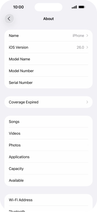 Your phone's software version is displayed next to iOS Version.