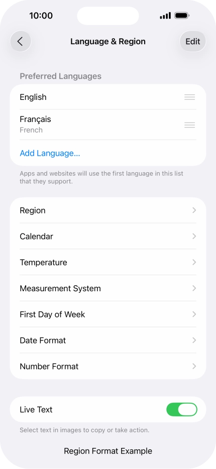 To subsequently select another language as the default language, press the move icon next to the required language and drag it to the top of the list.