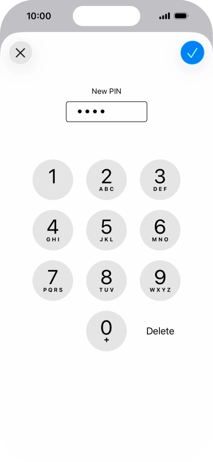 Key in a new four-digit PIN and press the confirm icon.