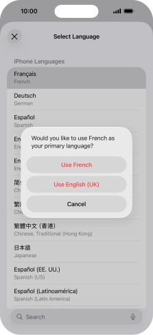 To select the new language as the default phone language, press Use ‹language›.