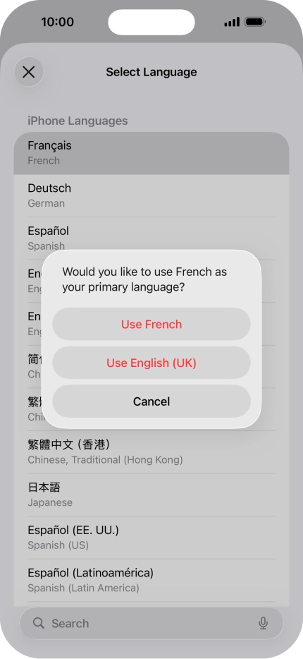 To select the new language as the default phone language, press Use ‹language›.