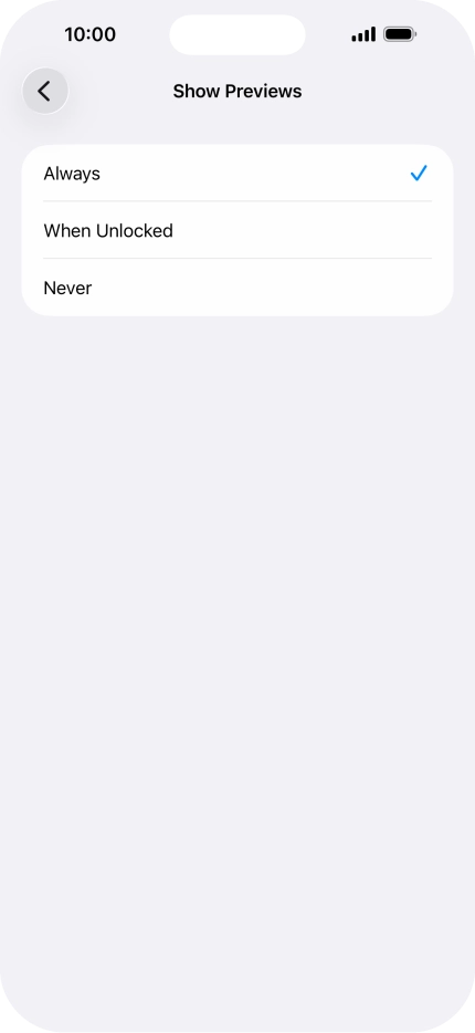 To select notification preview on the lock screen, press Always.