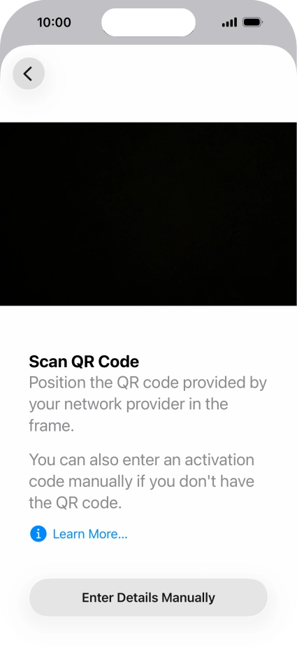 Place the QR code you've received inside the phone camera frame to scan the code. Your eSIM is transferred to your new phone over the internet.