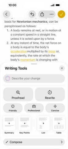 Press Describe your change and write in your own words how you would like the text to be rewritten. Follow the instructions on the screen to use the function.