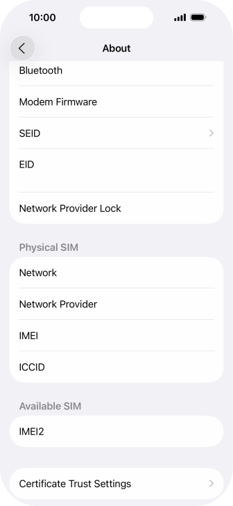 Your phone's EID number is displayed below EID.