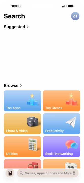 Press the search field and key in the name or subject of the required app.