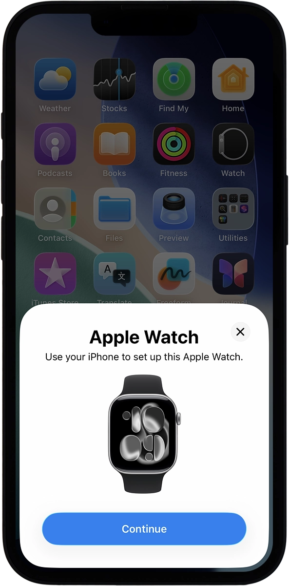 On your phone: Press Continue and follow the instructions on your phone to place the watch face in the middle of your phone's camera viewfinder.