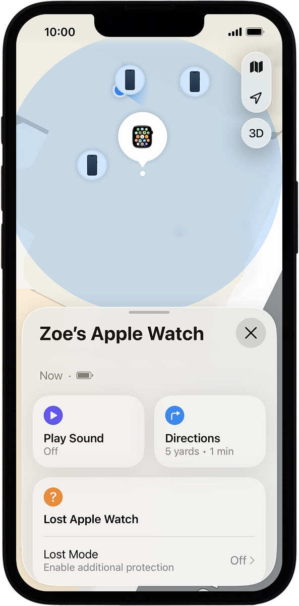 The latest position of your Apple Watch is displayed on the map.