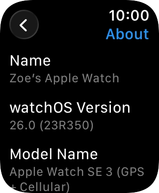 The software version of your Apple Watch is displayed below watchOS Version.