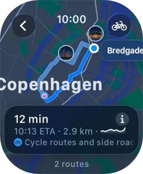 Turn the Digital Crown to see the suggested routes.