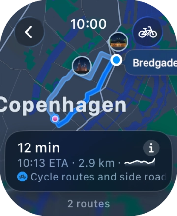 Turn the Digital Crown to see the suggested routes.