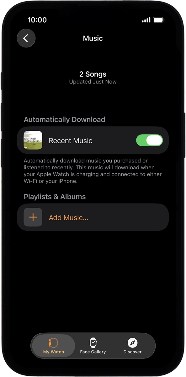 On your phone: Press Add Music... and go to the required playlist or album.