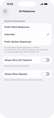 Press the required setting.