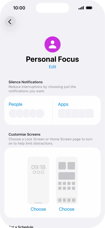 Press People and follow the instructions on the screen to select which contacts you would like to receive calls and notifications from when the selected focus mode is active.