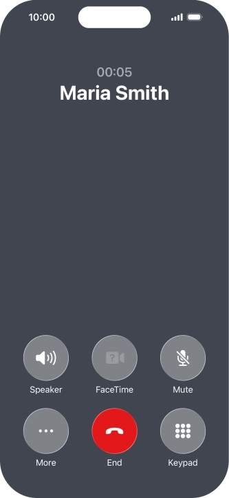 Press the end call icon to end the call and return to the home screen.