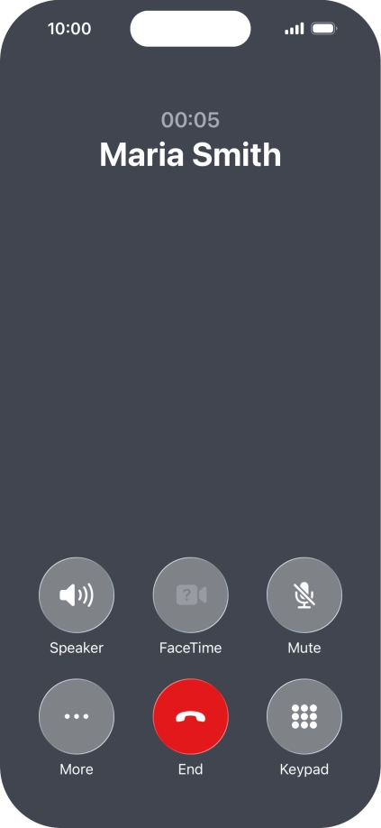 Press the end call icon to end the call and return to the home screen.
