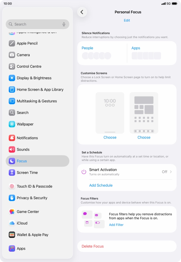 Press People and follow the instructions on the screen to select which contacts you would like to receive calls and notifications from when the selected focus mode is active.