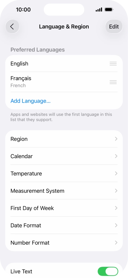 To subsequently select another language as the default language, press the move icon next to the required language and drag it to the top of the list.
