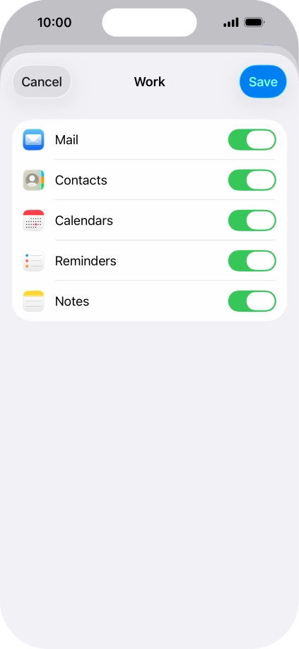 Press the indicators next to the required data types to turn synchronisation of each data type on or off.