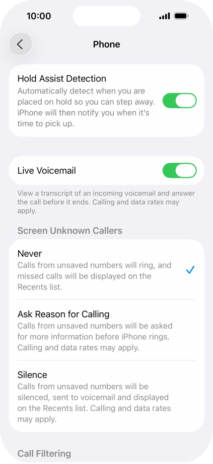 Press Silence to turn on the function.