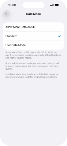 Press the required setting.