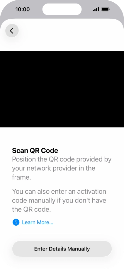 Place the QR code you've received inside the phone camera frame to scan the code. Your eSIM is transferred to your new phone over the internet.