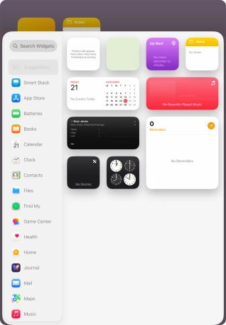 Press the required widget.