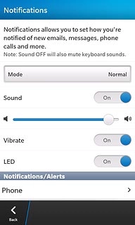 Press the indicator next to Vibrate to turn the function on or off.