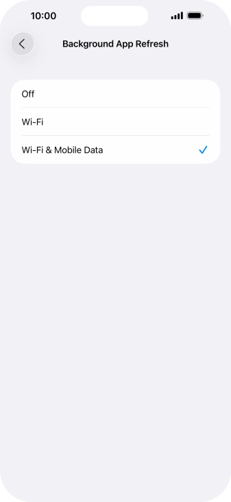 To turn off background refresh of apps, press Off.