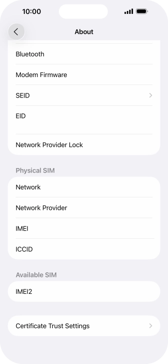 Your phone's EID number is displayed below EID.