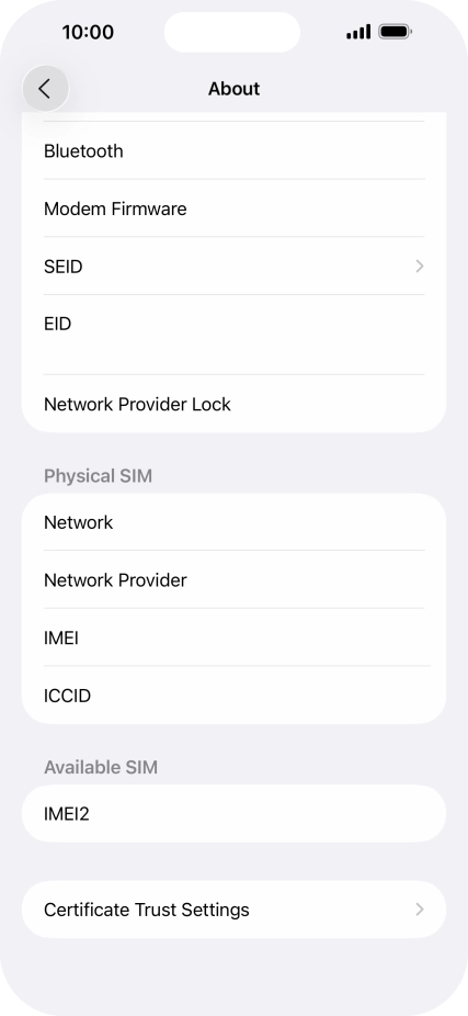 Your phone's EID number is displayed below EID.