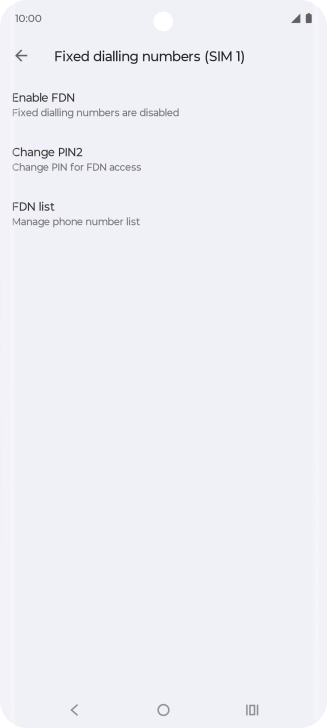 Press Enable FDN to turn on fixed dialling.