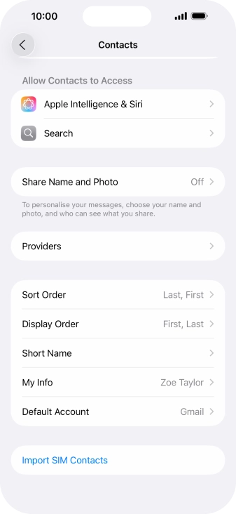 Press Import SIM Contacts.