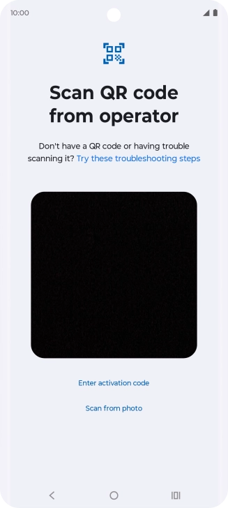 Place the QR code you've received inside the phone camera frame to scan the code. Your eSIM is transferred to your new phone over the internet.