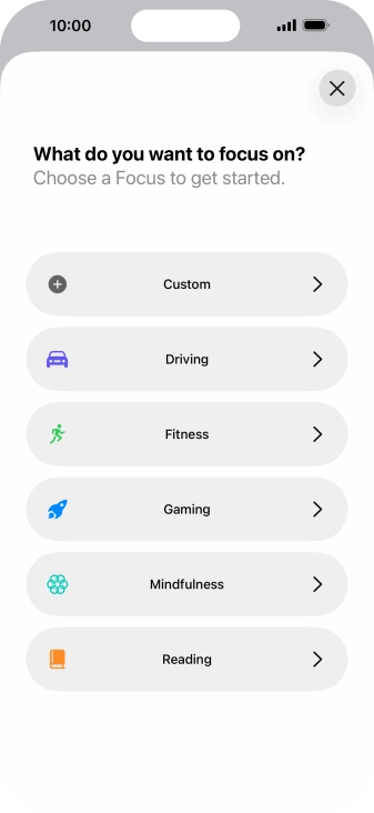 Press the required focus mode and follow the instructions on the screen to add the selected focus mode.