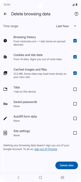Press Delete data.