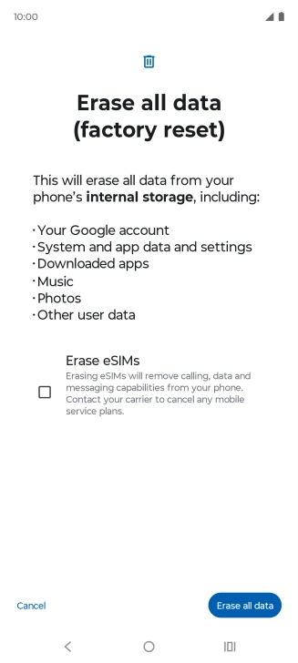 Press Erase all data.