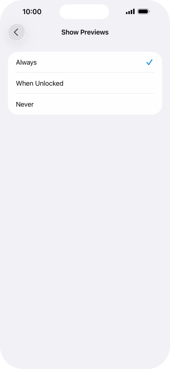 To select notification preview on the lock screen, press Always.