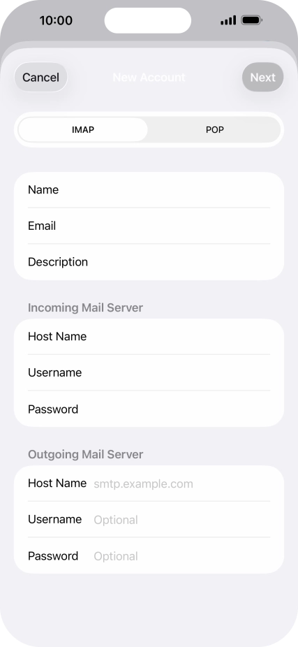 Press Host Name and key in the name of your email provider's outgoing server.