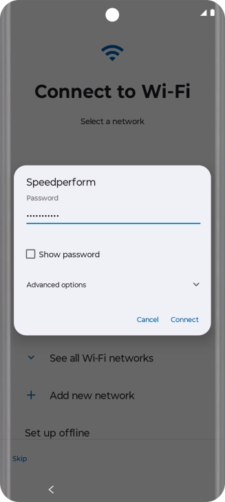 Key in the password for the Wi-Fi network and press Connect.
