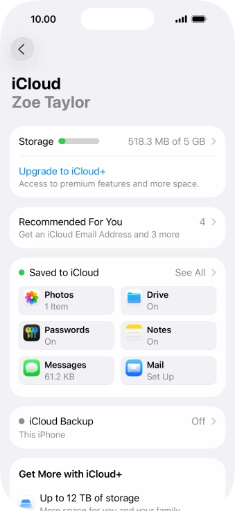 Press iCloud Backup.