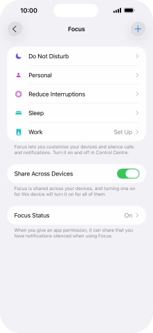 Press the required focus mode.