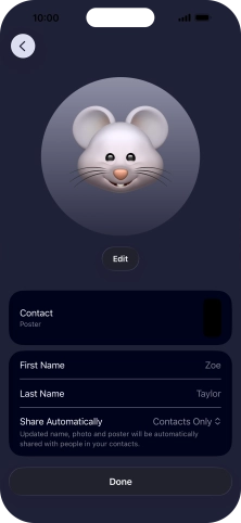 Press the name fields and follow the instructions on the screen to edit your name on the Contact Poster.