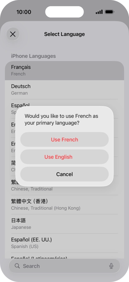 To select the new language as the default phone language, press Use ‹language›.