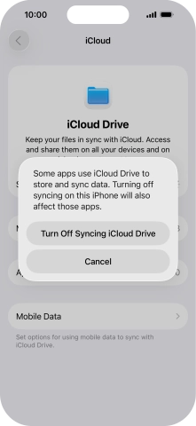 If you turn off the function, press Turn Off Syncing iCloud Drive.