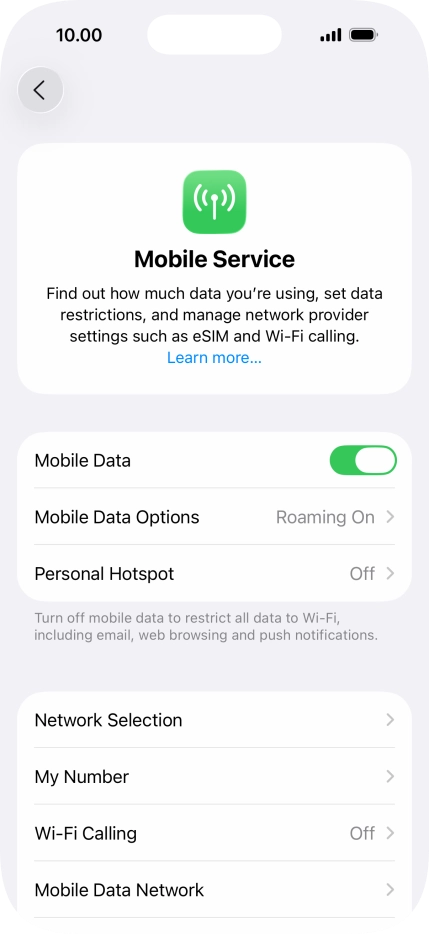 Press Mobile Data Options.