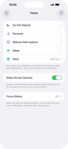 Press the required focus mode.