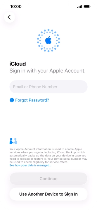 Press Email or Phone Number and key in the username for your Apple Account.