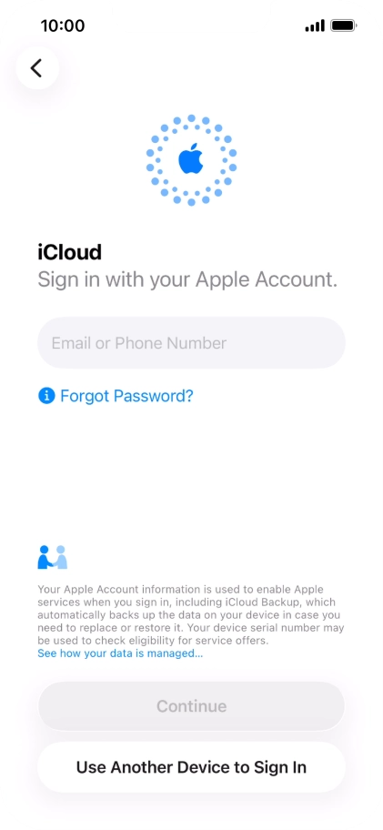 Press Email or Phone Number and key in the username for your Apple Account.