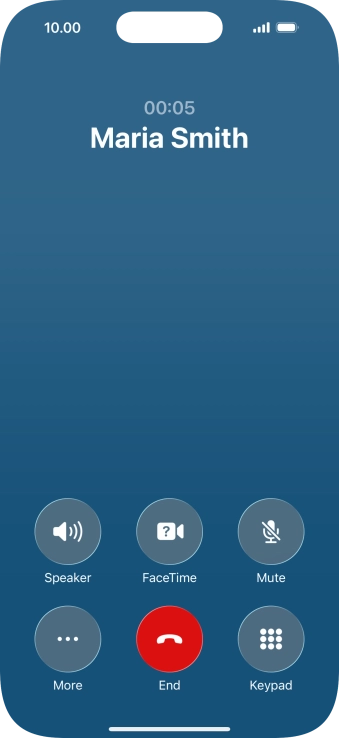 Press the end call icon to end the call and return to the home screen.